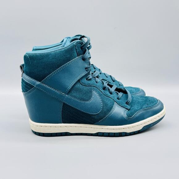 Nike Shoes Womens 9 Blue Suede Leather Dunk Sky Hi Hidden Wedge High Top Sneaker - Picture 1 of 10